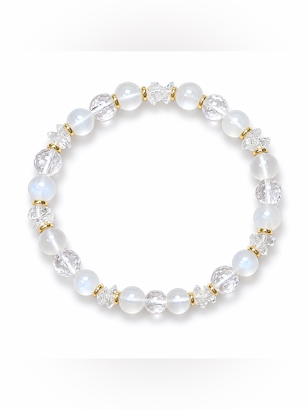 Handmade Moonstone, Herkimer Diamond, and Clear Quartz Stretch Bracelet